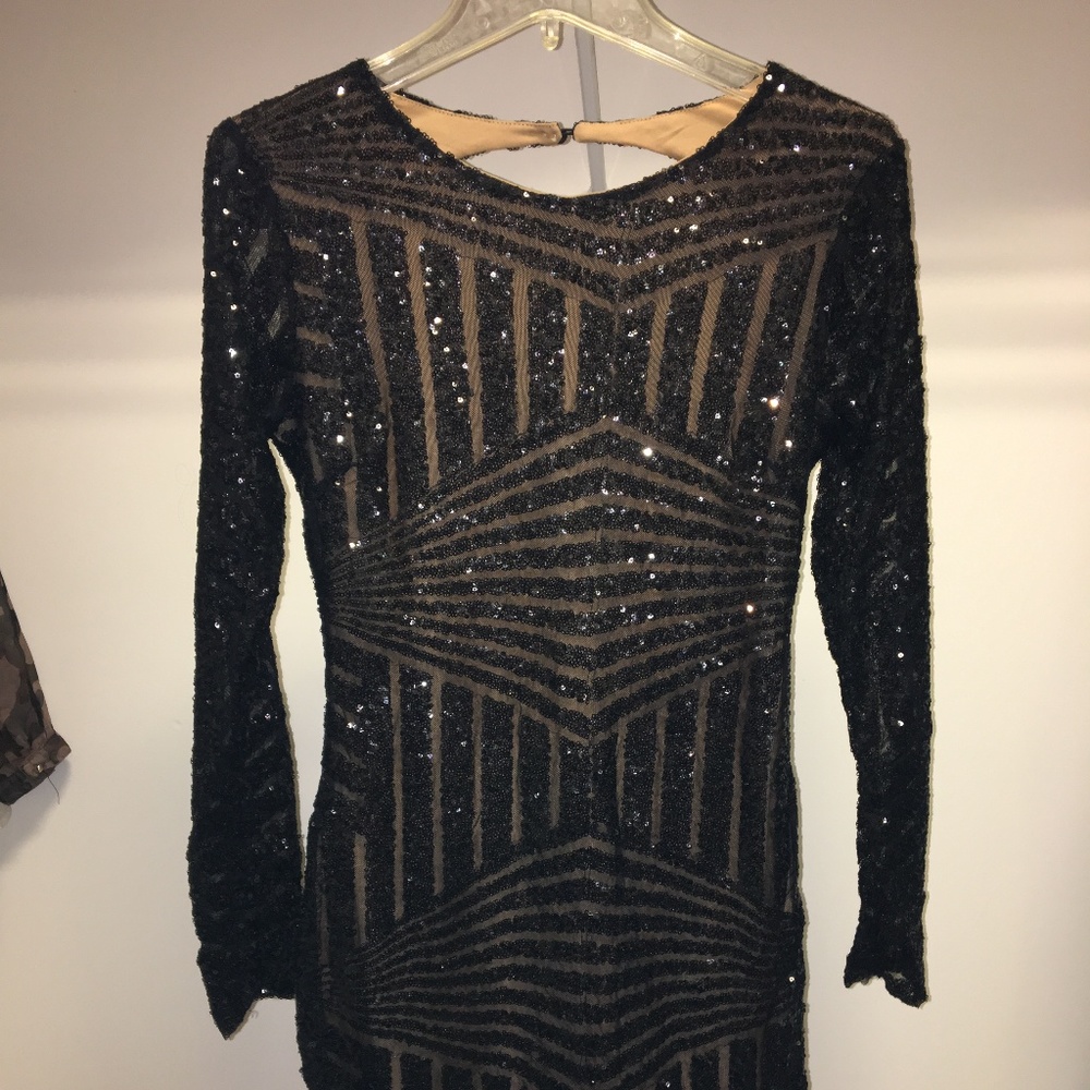 Black Sequin Backless Bodycon